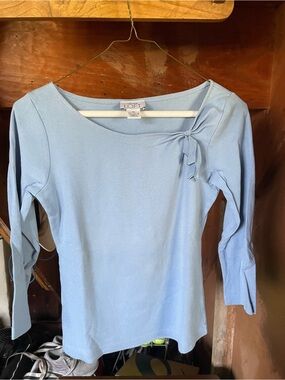 LOFT Pale Blue Long-Sleeve Boatneck Top with Shoulder Bow